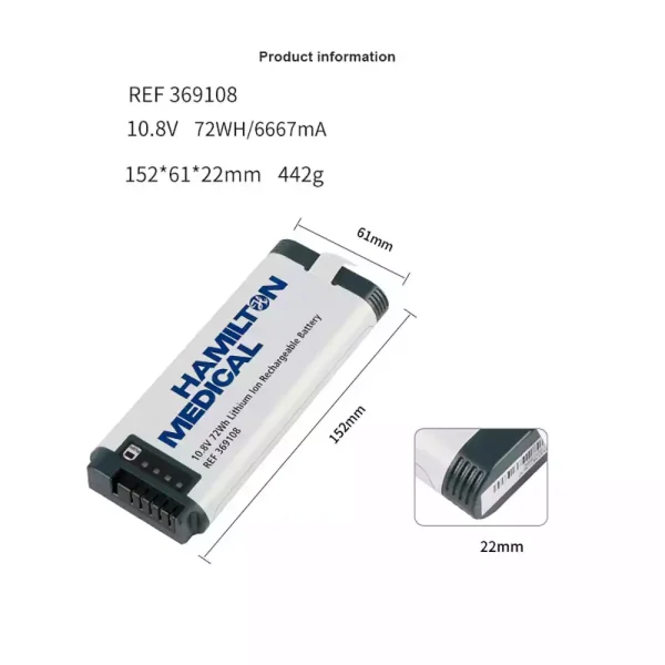 Vervangende accu voor Hamilton C1,REF 369108 - Afbeelding 2