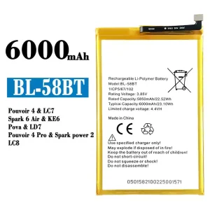 Originele accu BL-58BT voor Tecno Pouvoir 4 / Pouvoir 4 Pro/ Spark 6 Air / Spark power 2